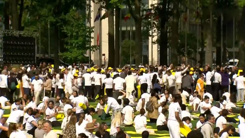 International Yoga Day 2023: Yoga Event At UN HQ Led by PM Narendra Modi Creates Guinness World Record for Most Nationalities Participation (Watch Video)