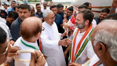 Rahul Gandhi Reaches Patna for Opposition Meeting, Received by Bihar CM Nitish Kumar at Airport (See Pics)