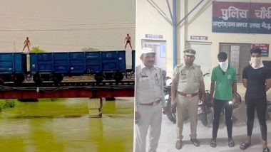 Men Perform Stunts on Goods Train In Noida Video: Two Half-Naked Youths Caught on Camera Performing Dangerous Stunt on Moving Freight Train, Arrested