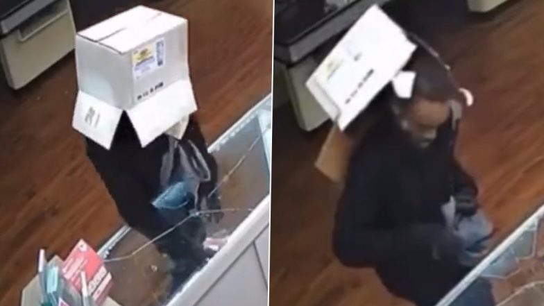 Box-Wearing Robber in US Video: Florida Man Wraps Box Around His Head to Rob Phone Repair Shop, Arrested as He Reveals Face While Checking Stolen Phones