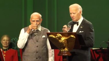 'Cheers!' PM Narendra Modi, US President Joe Biden Raise 'Non-Alcohol' Toast at White House State Dinner, Share Laugh on Joke (Watch Video)