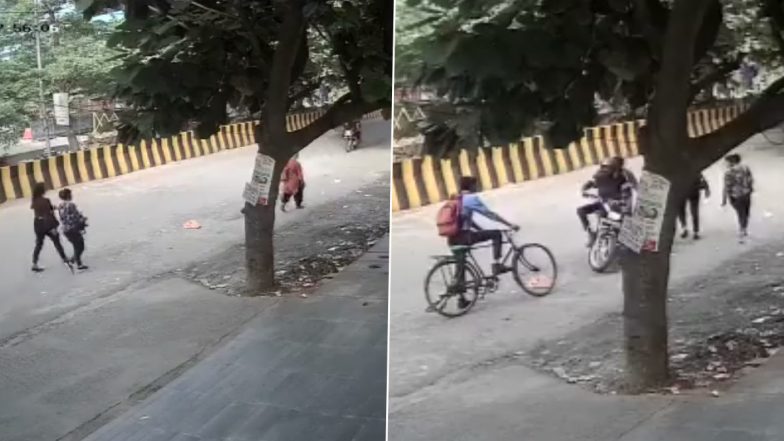 Noida Shocker: Man Riding Pillion on Bike Touches Woman Inappropriately, Incident Caught on CCTV (Watch Video)