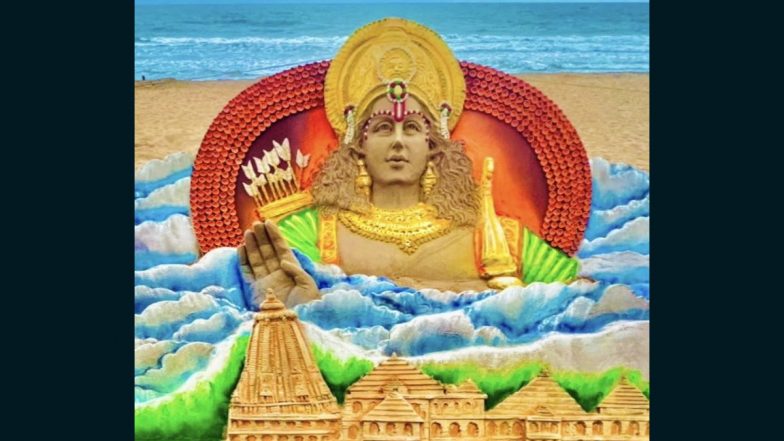 Jai Shri Ram Sand Art For Good Morning! Sudarsan Pattnaik Makes Ram Mandir and Shree Ram in New Sand Sculpture, View Pic