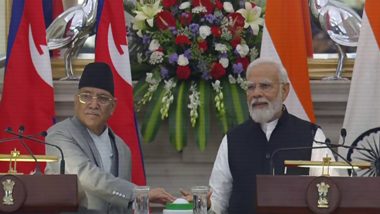 PM Narendra Modi, Nepal Counterpart Pushpa Kamal Dahal ‘Prachanda’ Jointly Flag Off Cargo Train From Bathnaha in Bihar to Nepal (Watch Video)