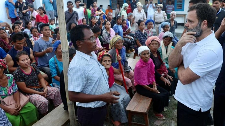 Rahul Gandhi in Manipur: Congress Leader Visits Two Relief Camps at Moirang in Bishnupur District (See Pics)