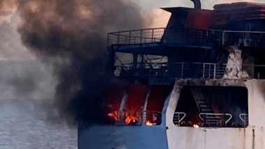 Philippines Ship Fire Video: Boat Carying 120 People Catches Massive Blaze off Island of Bohol; Coast Guard Vessel Deployed
