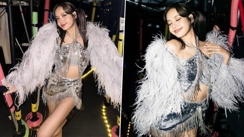 BLACKPINK's Lisa Dazzles in Striking Silver and White Feather Dress (View Pics)