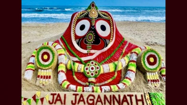 Nabajouban Darshan 2023 Image: Sand Artist Sudarsan Pattnaik Makes Beautiful Sculpture Featuring Lord Jagannath (View Pic)