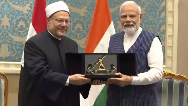 PM Modi in Egypt: Indian Prime Minister Meets Grand Mufti Shawky Ibrahim Abdel-Karim Allam, Discusses Countering Extremism, Radicalisation (Watch Video)