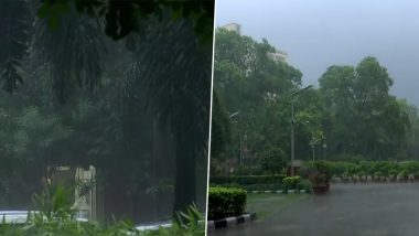 Delhi Rains: Heavy Rainfall Lashes National Capital, Minimum Temperature Dips to 23.8 Degrees; Cloudy Sky and Light to Moderate Rain With Thundershowers, Predicts IMD (Watch Video)