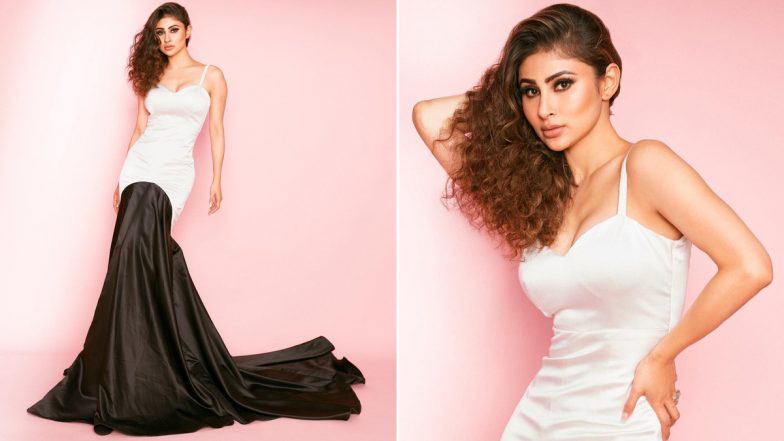 Mouni Roy Drops Stunning Pics in Sleeveless Black and White Fishtail Gown (View Photos)