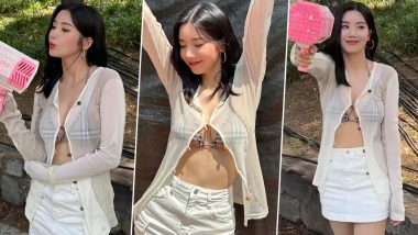 Former IZ*ONE Member Kwon Eun Bi Looks Sexy and Playful With Bubble Gun in White Skirt, Cobb Bikini and See-Through Mesh Shirt! View Viral Pics