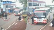 Karnataka: Bus Driver&rsquo;s Quick Thinking Saves Woman Pedestrian&rsquo;s Life in Mangaluru (Watch Video)