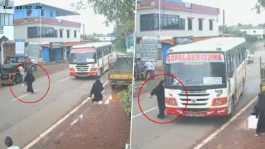 Karnataka: Bus Driver’s Quick Thinking Saves Woman Pedestrian’s Life in Mangaluru (Watch Video)