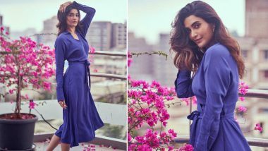 Karishma Tanna Looks Gorgeous in Blue Full-Sleeved Collared Dress, Check Scoop Actor's Monsoon Style