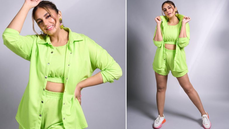 Huma Qureshi Drops Uber Cool Snaps in Neon Green Athleisure For Tarla Promotions (View Pics)