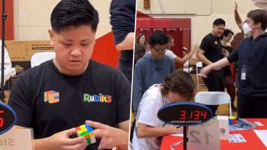 Rubik's Cube World Record Time Viral Video: USA's Max Park Breaks Guinness World Record for Solving Rubik's Cube Beating China's Yusheng Du (Watch)