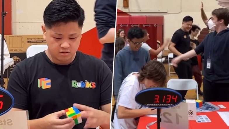 Rubik's Cube World Record Time Viral Video: USA's Max Park Breaks Guinness World Record for Solving Rubik's Cube Beating China's Yusheng Du (Watch)