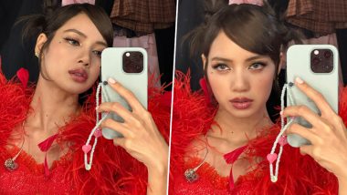 BLACKPINK's Lisa Shares Stunning Backstage Pics: K-Pop Idol Looks Ravishing in Red Shimmery Top With Feather Sleeves!