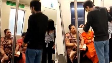 Delhi Metro Couple Fighting With Aunties Video: Heated Argument Breaks Out Between Couple and Two Women Passengers Over PDA, Clip Goes Viral