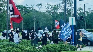 Nazi Protesters With Flags, Ron DeSantis 2024 Signs Outside Disney World in Florida's Orlando (See Photo and Video)
