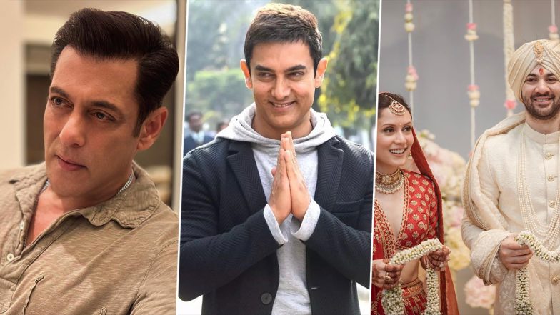 Karan Deol-Drisha Acharya Wedding: Aamir Khan and Salman Khan Arrive in Style for the Reception (View Pics)