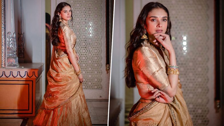 Aditi Rao Hydari Oozes Elegance in Golden Saree, Check Pictures of Hey Sinamika Actress