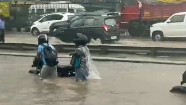 Haryana Rains: Delhi-Gurugram Expressway Waterlogged After Heavy Downpour Lashes Gurugram, Traffic Jam for Up to 5 km (Watch Video)