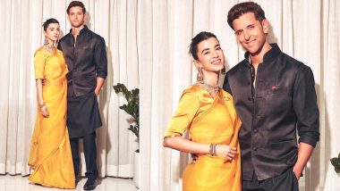 Hrithik Roshan and Saba Azad's Spellbinding Chemistry Shines in Yellow Saree and Black Sherwani (View Pics)