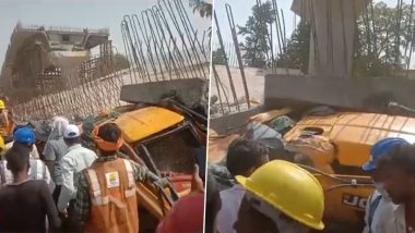 Delhi Elevated Road Collapse Video: Portion of Under-Construction Dwarka Expressway Link Road Collapses Near National Highway 8, Man Killed