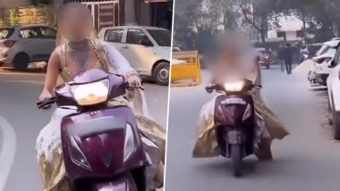 Bride Drives Scooty Without Helmet Grooving to 'Vaari Vaari Jaaun' Song, Delhi Police Shares Reel Video With An Important Warning!