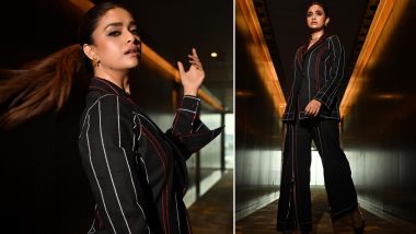 Keerthy Suresh In Striped Black Pantsuit For Maamannan Promotions Has To Be the Gold Standard of Fashion! View Photos