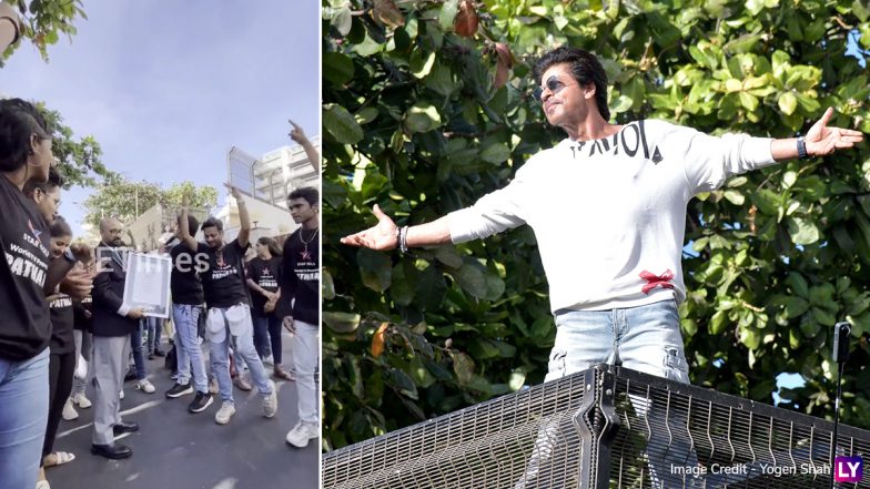 Over 250 Shah Rukh Khan Fans Break Guinness World Record by Performing His Signature Move Outside Mannat (Watch Video)