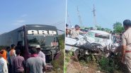 Maharashtra Road Accident: Five Dead As Car Collides With Bus in Chandrapur, Pics of Horrific Crash Emerge