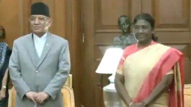 Nepal PM Pushpa Kamal Dahal ‘Prachanda’ Calls on President Droupadi Murmu in Delhi (Watch Video)