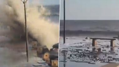 Cyclone Biparjoy: Very Severe Cyclonic Storm Likely to Make Landfall in Gujarat, High Waves Seen at Tithal Beach in Valsad (Watch Video)