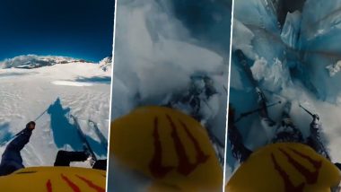 Skier Slips Into Deep Glacier Cliff, Narrowly Escapes Falling Into Abyss; Old Video Showing Spine-Chilling Moments Goes Viral Again