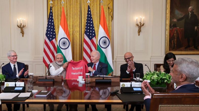 ‘The Future Is AI America & India’: US President Joe Biden Gifts Special T-Shirt to PM Narendra Modi With His Iconic Quote During Joint Congress Sitting Address (See Pic)