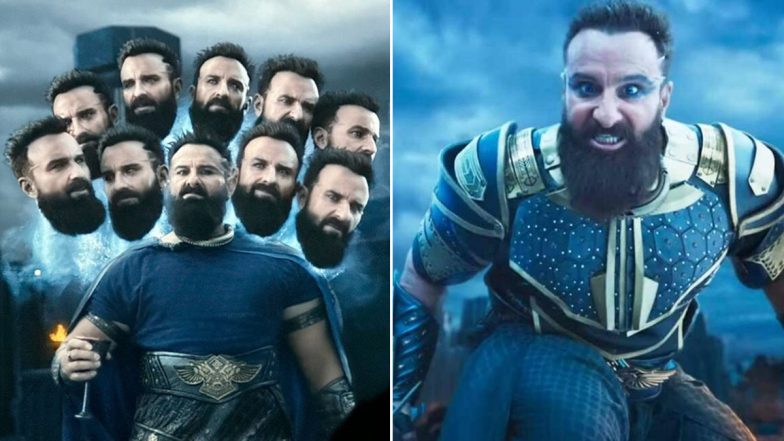 Adipurush: Saif Ali Khan's '10-Headed Ravana' Pic From Prabhas-Starrer Goes Viral for All Wrong Reasons, as Twitterati Trolls the Film For Its VFX!