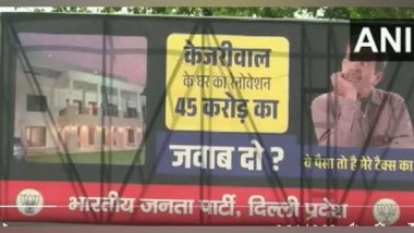 India News | Delhi: AAP Holds Mega Rally, BJP Puts Up Poster Against CM Kejriwal's Residence Renovation