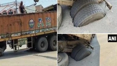 India News | Bihar: Container Truck Gets Stuck After Road Caves in Patna; Netizens React