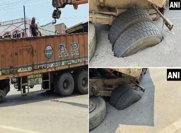 India News | Bihar: Container Truck Gets Stuck After Road Caves in Patna; Netizens React