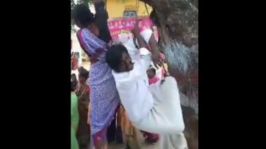 Telangana Shocker: Couple Tortured, Tied to Tree by Locals Over Alleged Black Magic in Sangareddy (Watch Disturbing Video)