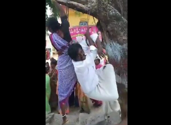 Telangana Shocker: Couple Tortured, Tied to Tree by Locals Over Alleged Black Magic in Sangareddy (Watch Disturbing Video)