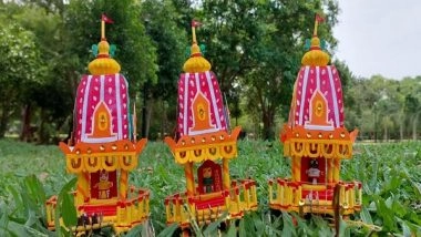 India News | Odisha-based Miniature Artist Crafts Eco-friendly Chariots of Holy Trinity Ahead of Jagannath Puri Rath Yatra