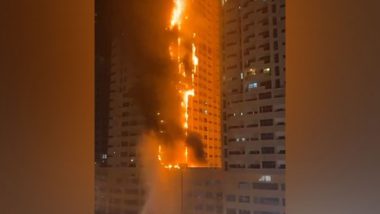 UAE Fire: Massive Blaze Erupts in Ajman Residential Building, Brought Under Control (Watch Video)