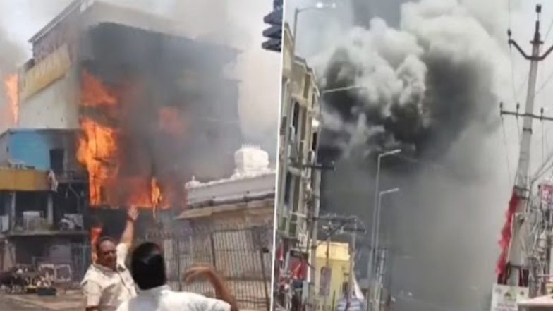 Andhra Pradesh Fire Video: Massive Blaze Erupts in a Photo Frames Manufacturing Unit in Tirupati, No Casualties Reported