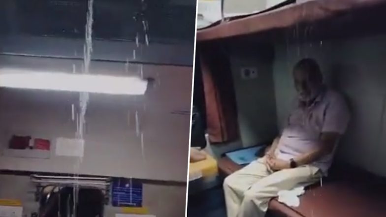 Avantika Express Water Leak Videos: Passengers of Mumbai-Indore Express Train Left Shocked As Rainwater Starts Leaking From AC in Compartment, Netizens Question Indian Railways