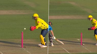 Lucky Stumping! Ball Deflects off Wicketkeeper Ben McDermott's Legs Onto Stumps During With Batter Out of Crease During Vitality Blast Match (Watch Video)