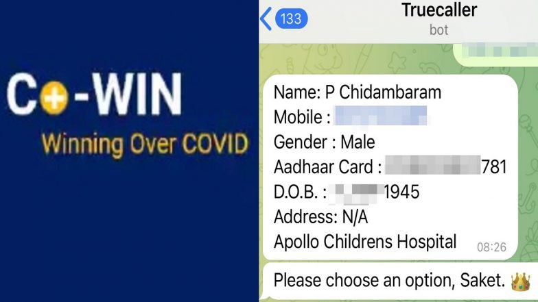 CoWIN Data Leaked? TMC Leader Saket Gokhale Claims Telegram Bot Sharing Aadhaar Card, Mobile Phone Numbers and Other Private Details of All Vaccinated Indians Including Leaders and Journalists